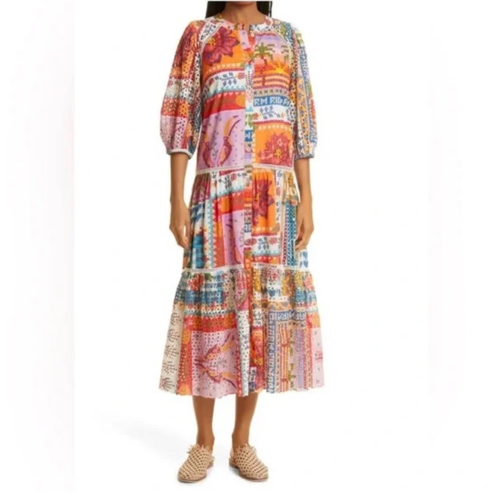 FARM RIO Floral Summer Stitches Eyelet Dress